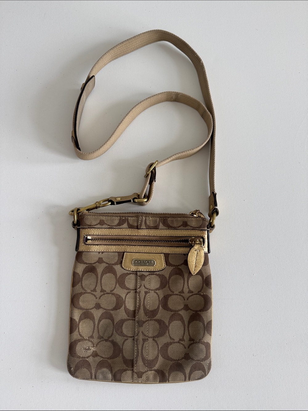 Coach Brown Signature Canvas Crossbody with Gold Hardware